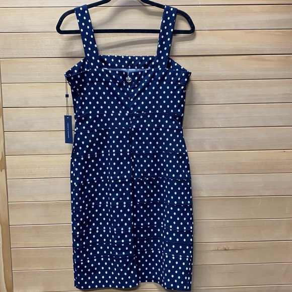 NWT Tommy Hilfiger MIDI Bodycon Navy and White Polka Dot Dress - Picture 2 of 7